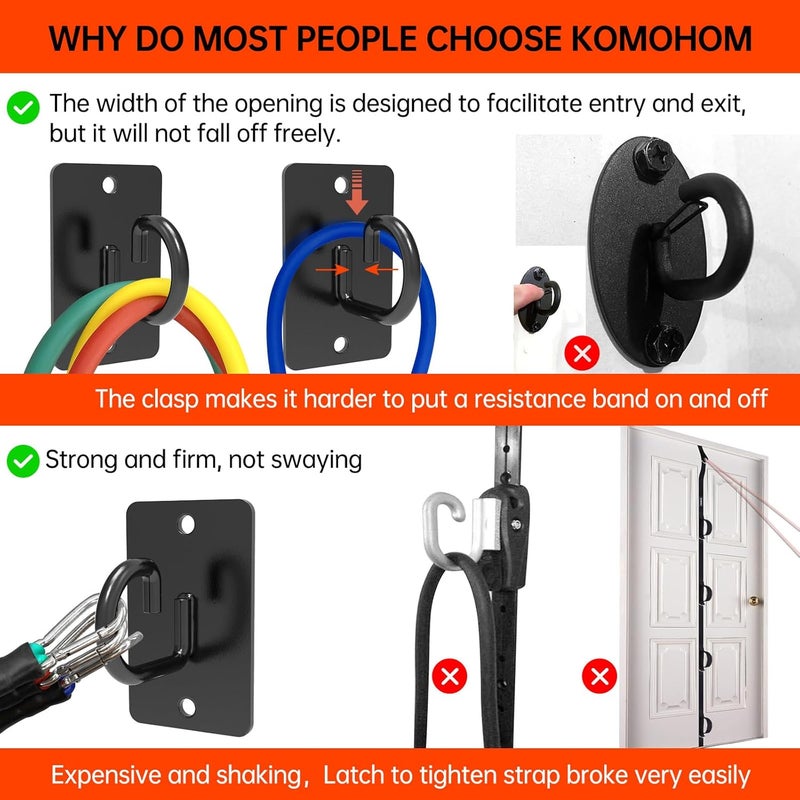 KOMOHOM (3 قطع) دعامات تمرين مثبتة على الحائط، مثبت حزام المقاومة، دعامات تمرين مثبتة على الحائط موفرة للمساحة لتمارين الصالة الرياضية المنزلية، أحزمة وزن الجسم، تدريب معلق، تمارين، تمدد، يوغا - Image 3